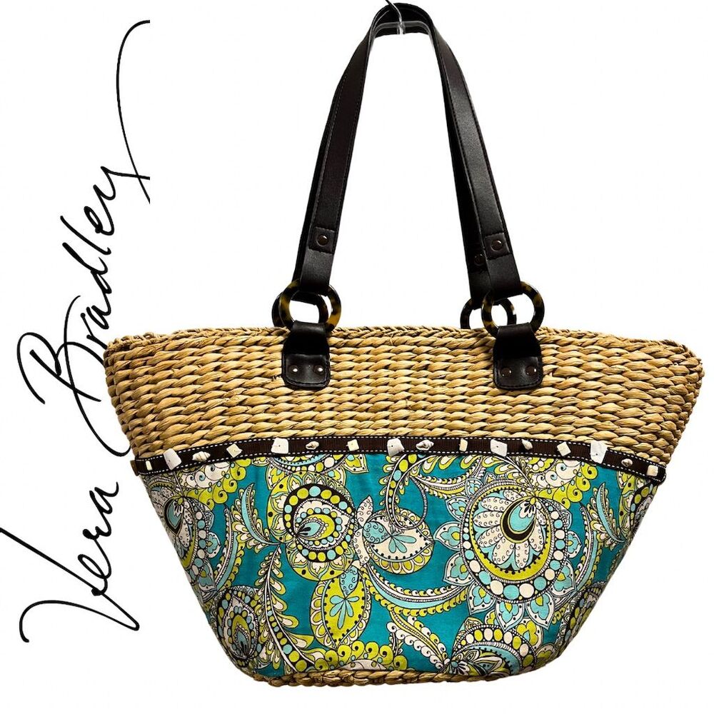 Vera Bradley Woven Tote with Blue and Yellow Paisley